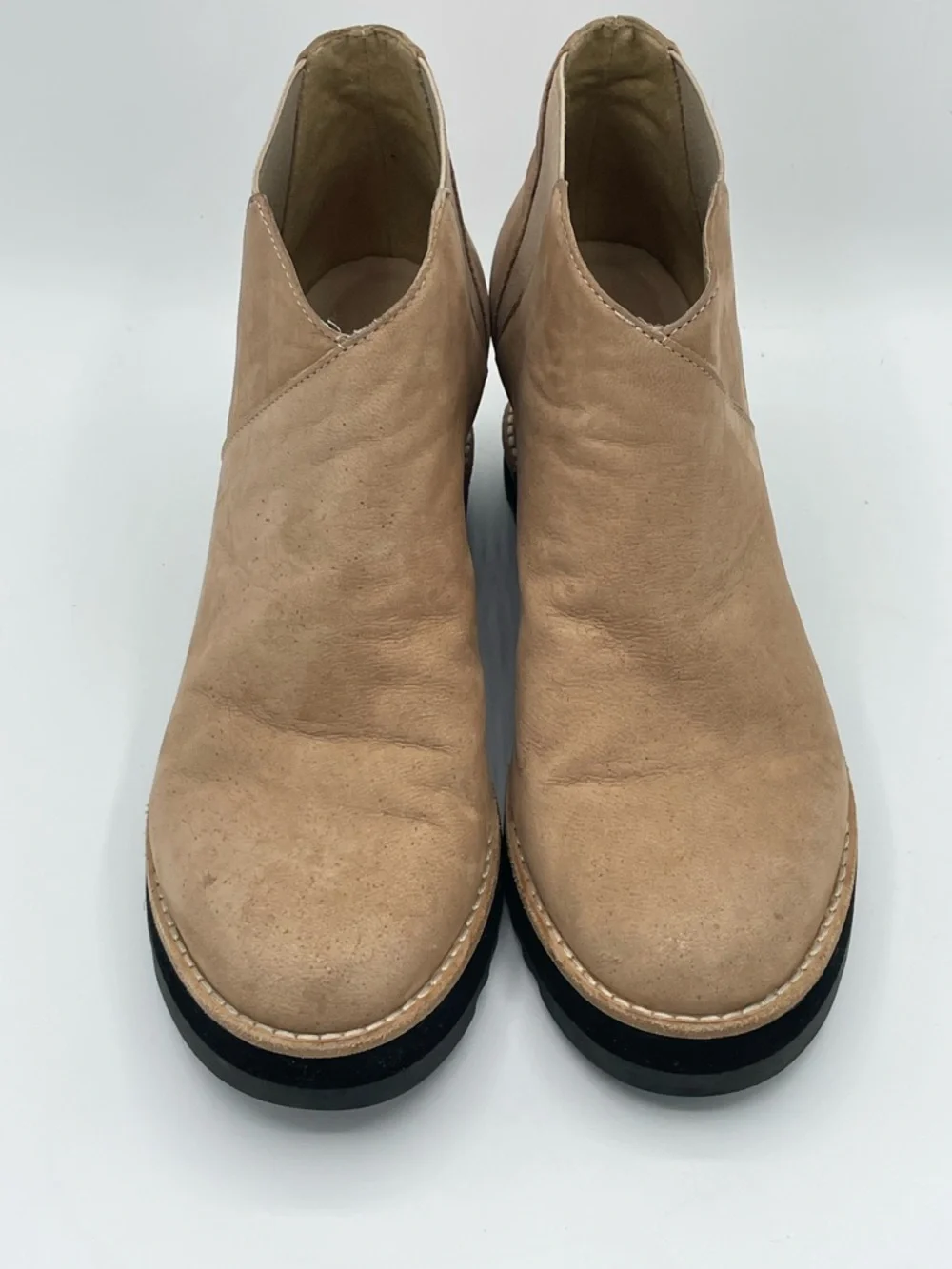 Eileen Fisher Caddy Tan Nubuck Leather Wedge Ankle Booties Size 7M.